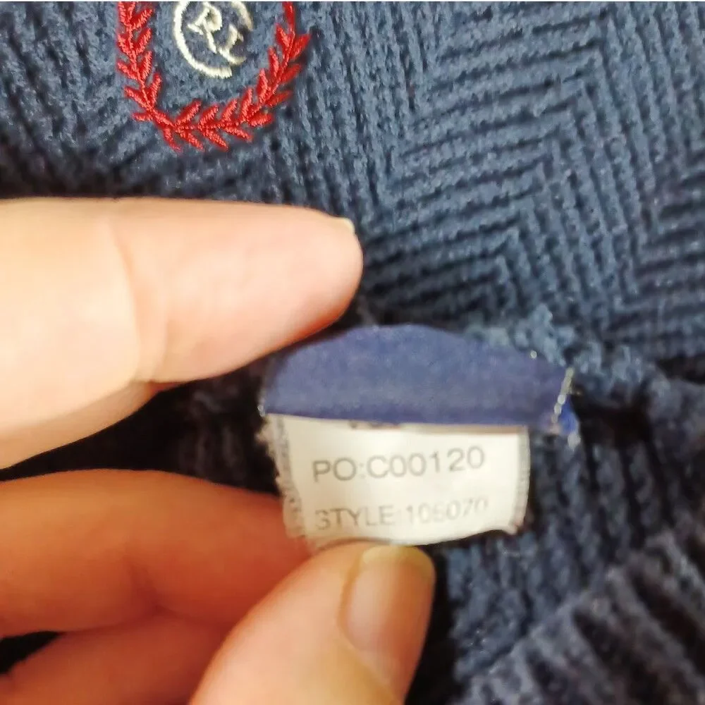 Vtg Chaps Ralph Lauren Sweater XXL Blue Herringbone Knit CRL Crest Hand Framed